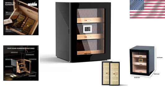 Luxury Desktop Cigar Humidor with Hygrometer & Removable Shelf for 150 Cigars