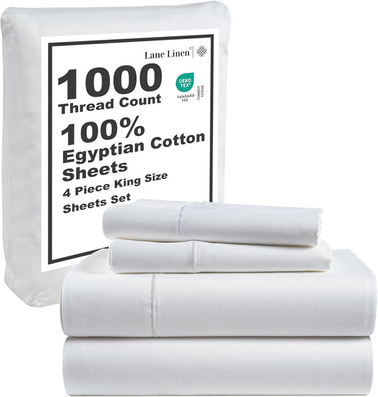 Breathable 1000 TC Egyptian Cotton King Sheets - Snow White, 16-Inch Deep Pocket