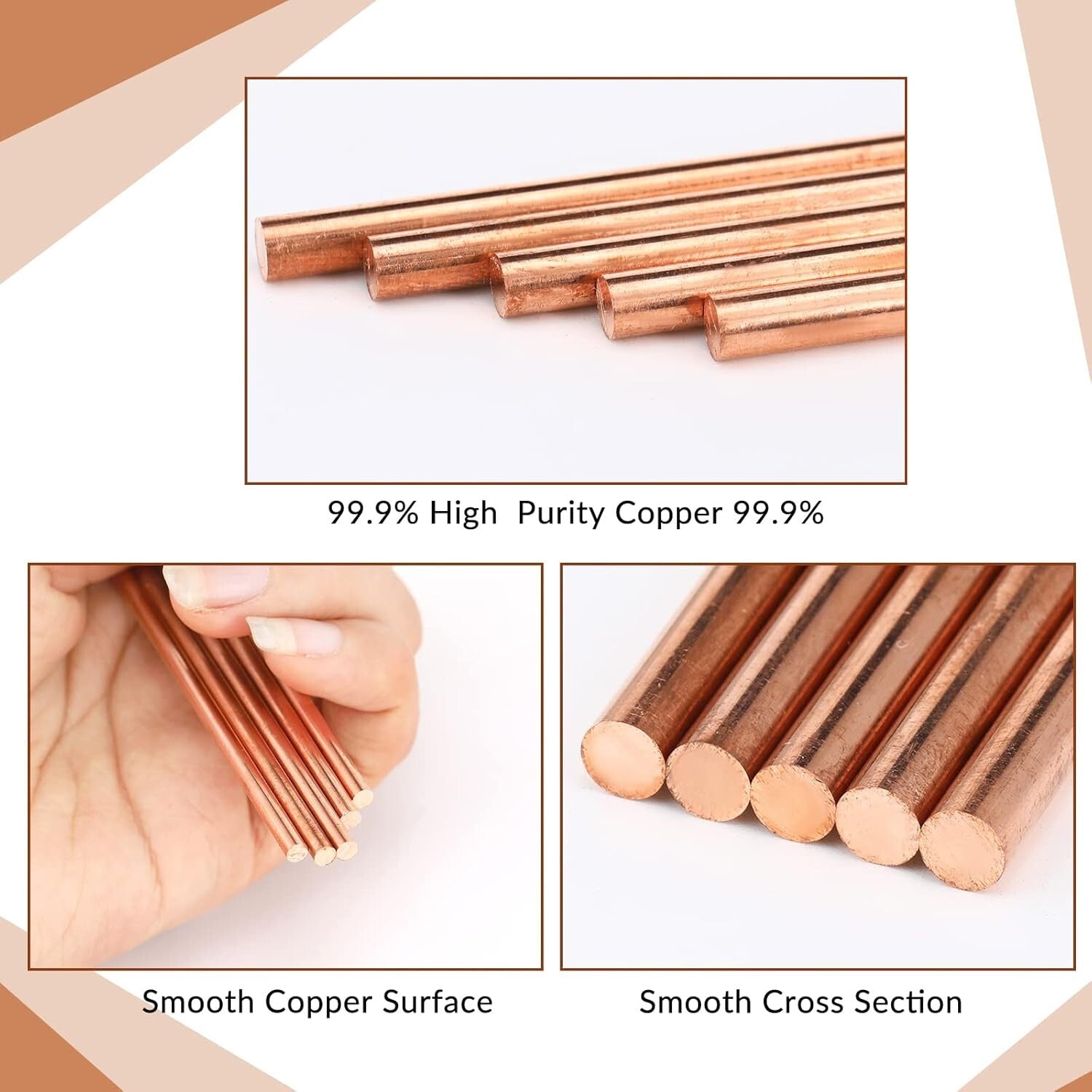 50-Piece Solid Copper Rods 11.8'' Long, 0.12'' Diameter for Versatile Crafts