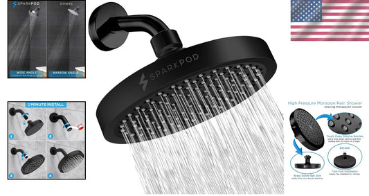 Transform Your Bathroom with Our High Pressure 6" Rain Shower Head - Matte Black