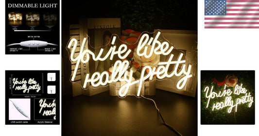 Elegant 'You're Like Really Pretty' Neon Light - Wall Mount with Hooks Included