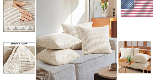 Soft & Durable 20x20 Inch Pillow Covers - Elegant Striped Corduroy for Home