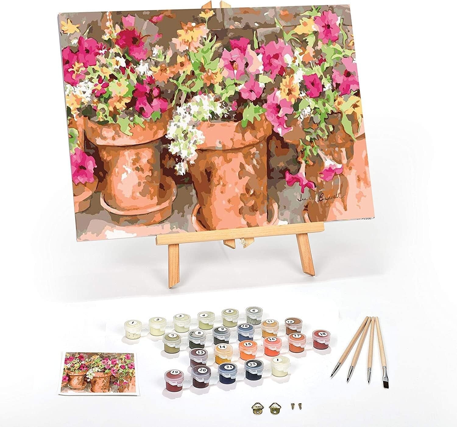 Complete Adult Paint by Numbers Set with Easel - Sweet Petunias 16x20