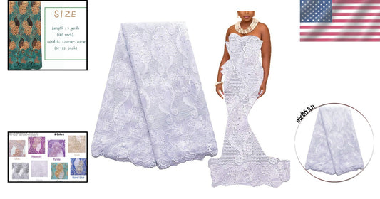 5-Yard Multi-Use African Lace Fabric with Beads - Fashion and Craft Essentials