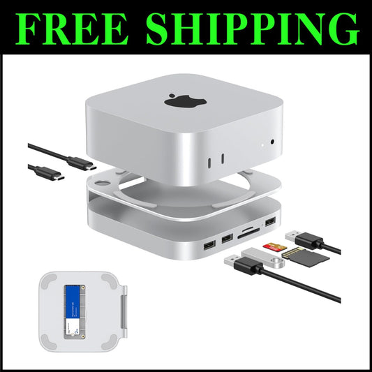 Premium Aluminum Dock for Mac Mini M4 - 8TB SSD Enclosure & USB 3.1 Connectivity