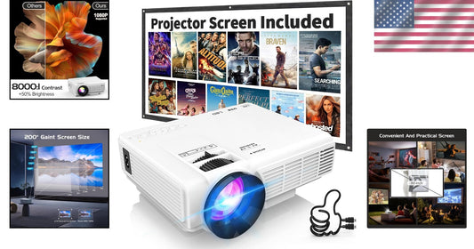 Elegant Home Movie Projector with Crisp 1080P Images & Bluetooth Speakers