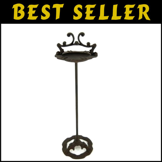 Portable Vintage Brown Cast Iron Ashtray - Standing with Handle for Convenience
