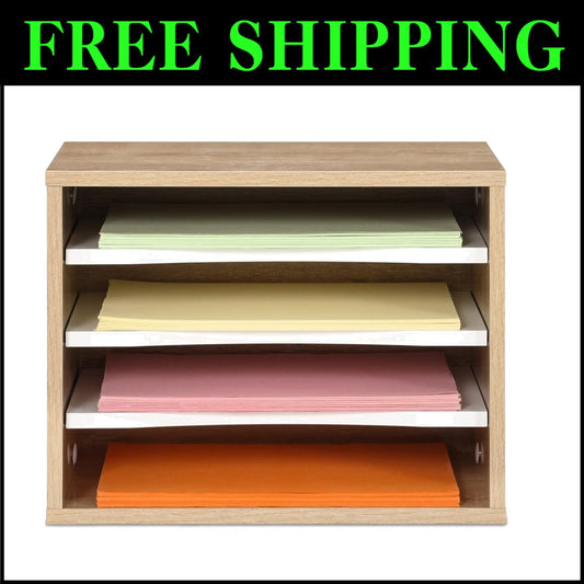 Versatile Wooden 4-Tier Desktop Paper Sorter – Easy Assembly for Office Spaces
