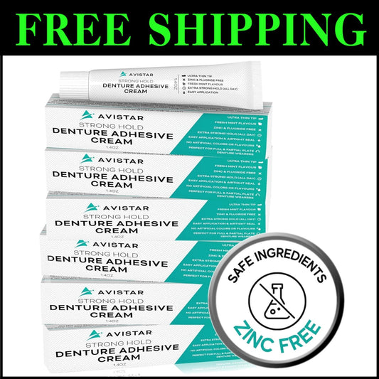 Extra Strong Waterproof Denture Adhesive Cream - Mint Flavor, 6 Pack, 8.4 Fl Oz