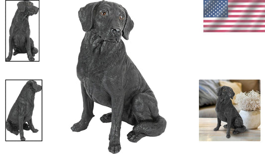 Hand-Cast Black Labrador Dog Sculpture: Memorial Figurine for Garden Lovers