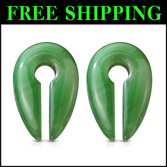Elegant Jade Green Semi-Precious Keyhole Hanging Plug Earrings - Sold as a Pair