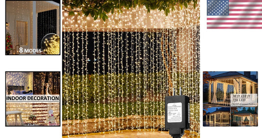 8 Mode Warm White LED Curtain Lights - Perfect for Weddings and Festive Decor