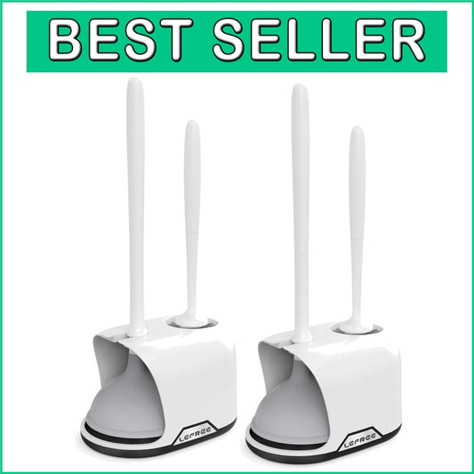 Deep Cleaning Toilet Brush and Plunger Set with Ergonomic Handle - White/Black