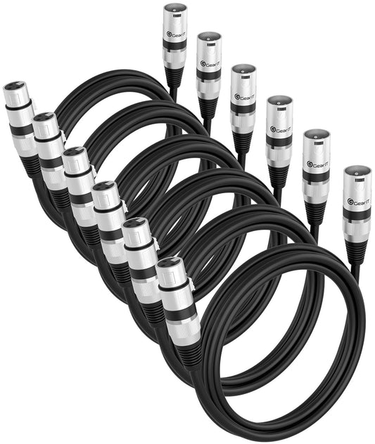 1ft XLR Microphone Cable, 6 Pack - Noiseless Shielded Cables for Studio Use