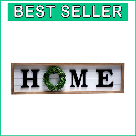 Elegant Rustic Wood Wall Sign with Real Boxwood Wreath - Gift-Ready Home Accent