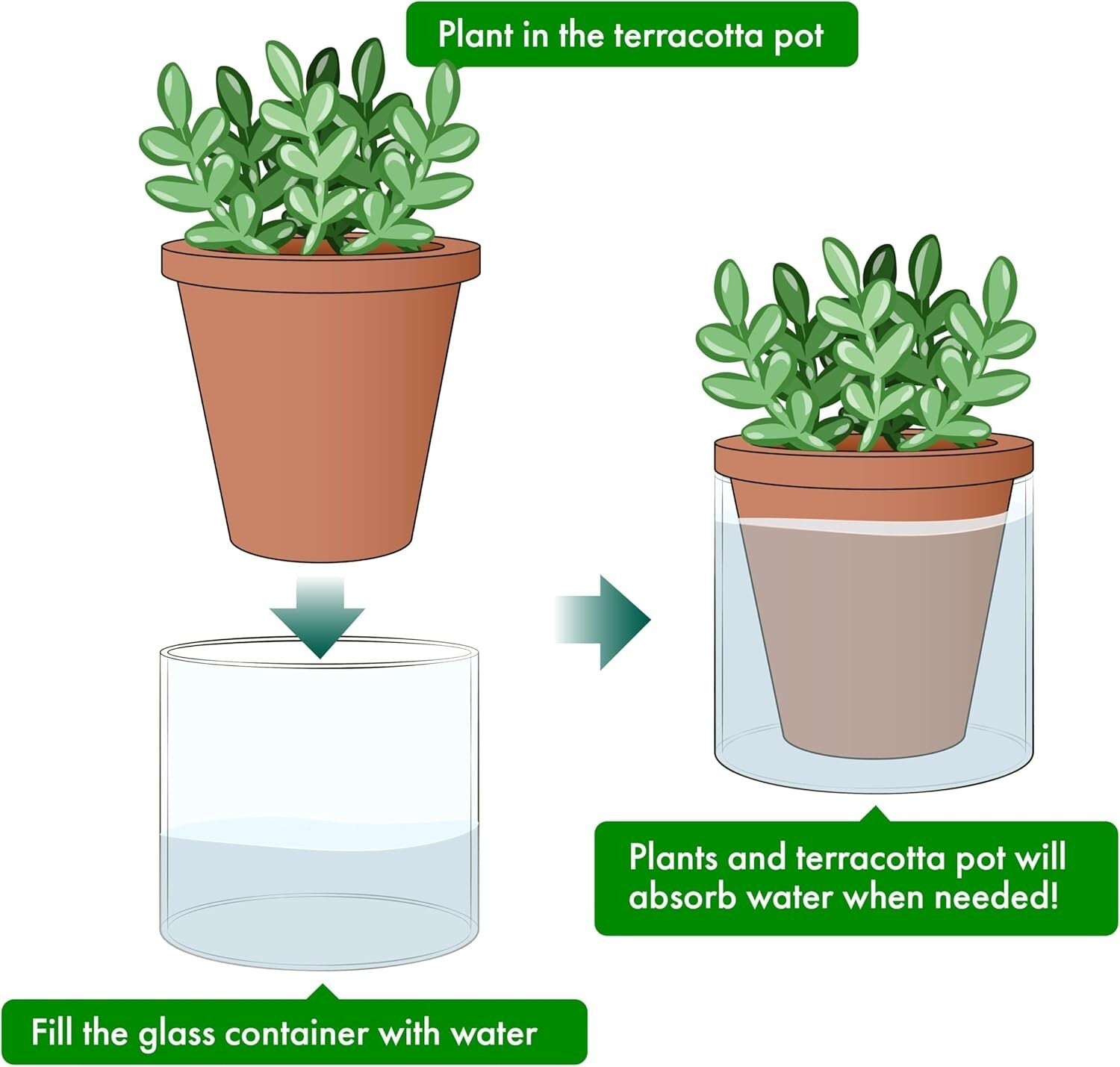 Handcrafted 4-Inch Self-Watering Planter Set with Terracotta Pots and Glass Cups