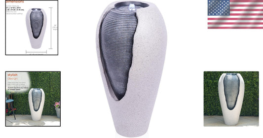 Versatile 29" LED Illuminated Ribbed Jar Fountain for Indoor/Outdoor Relaxation