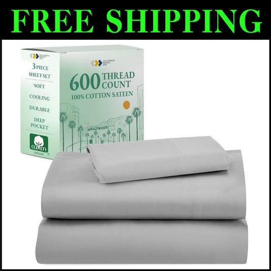 Deep Pocket Twin Sheet Set - 100% Cotton Sateen, Luxurious Comfort & Style