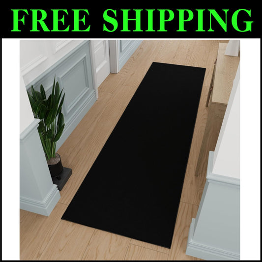 2'7" x 9'10" Non-Slip Solid Black Hallway Runner Rug - Durable & Pet Friendly