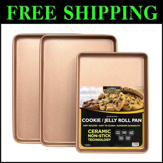 Luxury 3-Piece Cookie Sheet Set - Rose Gold Granite with Easy Release Surface