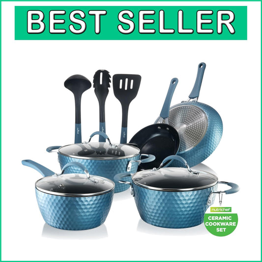 Elegant 11-Piece Non-Stick Ceramic Cookware Set in Royal Blue - Induction Ready