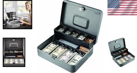 Secure Alloy Steel Cash Box with Tiered Tray and Recessed Handle | 11.81" W