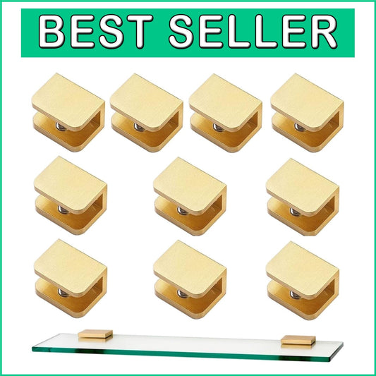 Elegant Pack of 10 Brass Glass Clips for 10-12mm Glass - Effortless Installation