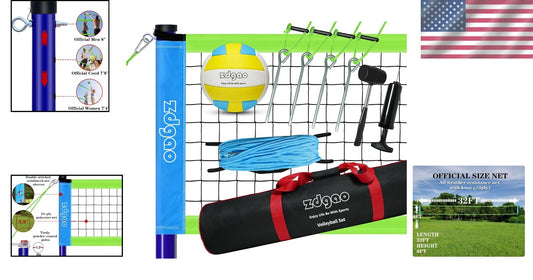 Durable Outdoor Volleyball Net with Adjustable Poles & Carry Bag - Blue Green