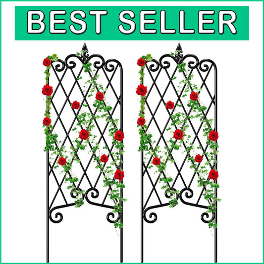 2-Pack Black Wrought Iron Trellis for Climbing Plants - 47" x 16" Decorative ...