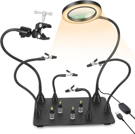 All-in-One Soldering Work Station with Adjustable Arms and 5X Magnification