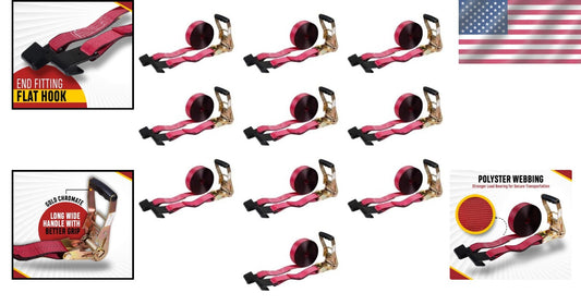 Durable 2” x 30’ Ratchet Tie-Down Straps - 10,000 lbs Breaking Strength, 10 Pack