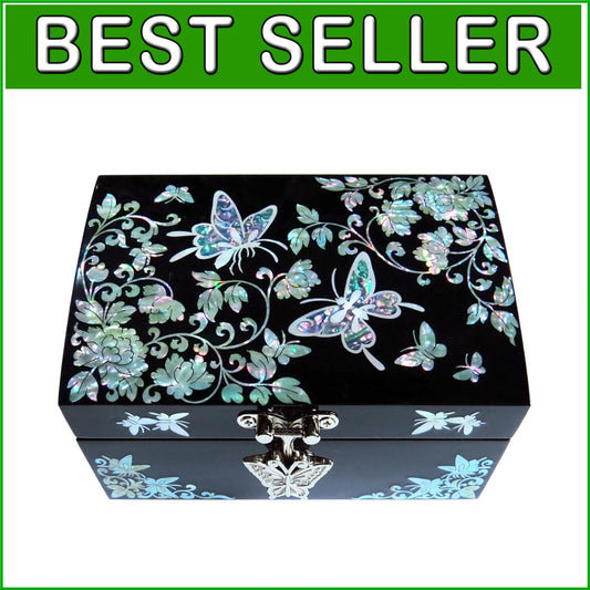 Elegant Butterflies Jewelry Box - Handmade Wood with Mirror Inside Lid