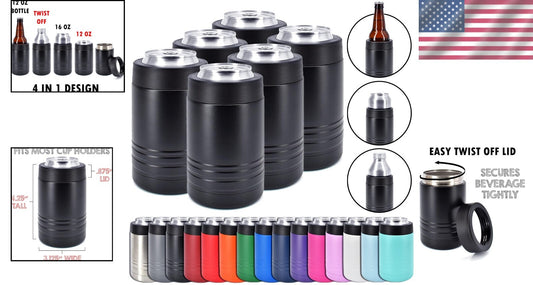 Double Wall Insulated Beverage Holders - 12 oz Can & 16 oz Bottle, 6 Pack