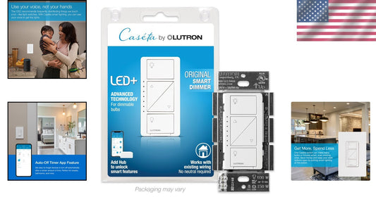Caseta Original Smart Dimmer - Control Lights Wirelessly, White, 3-Way Setup