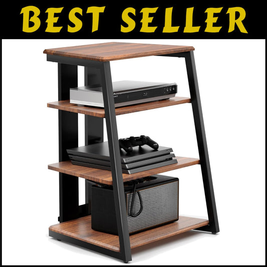 Elegant Corner Shelf for Record Player & Media with Adjustable Wooden Shelves