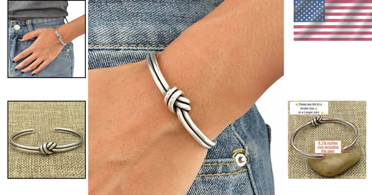 Sterling Silver Rustic Knot Cuff Bracelet - Perfect for Gifting, Size M-L & S-M