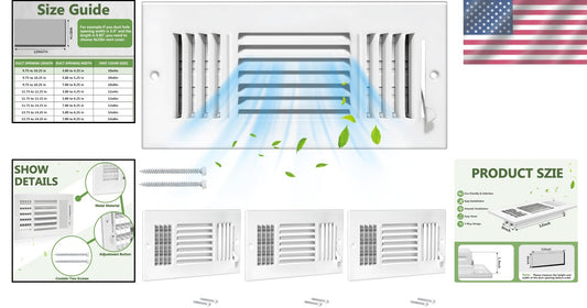 6-Pack 12x6 Inch Adjustable Metal Air Vent Covers for Ceiling & Wall