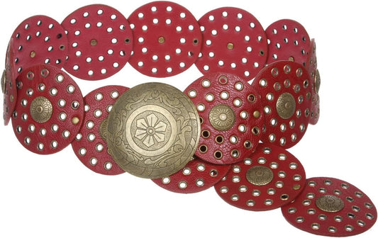 Fashionable Ladies 3 1/2" Boho Leather Belt with Floral Conchos