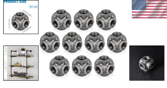 3/4" Cast Iron 6-Way Side Outlet Cross Fittings for DIY Industrial Projects