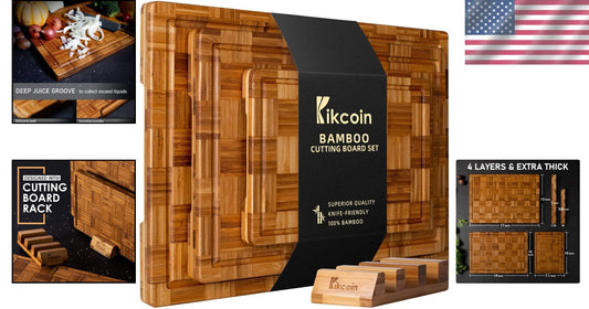 Extra Large Bamboo Cutting Board Set of 3 with Juice Grooves - Kitchen Essential