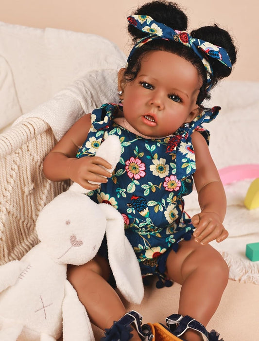20-Inch Realistic African American Reborn Baby Doll with Curly Hair - Gift Ready