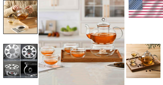Brewing Delight: 33.8oz Glass Teapot with Removable Infuser + 4 Teacups