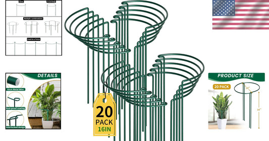 Elegant 20 Pack Plant Support Stakes - 10" Wide x 16" High for Garden Aesthetics