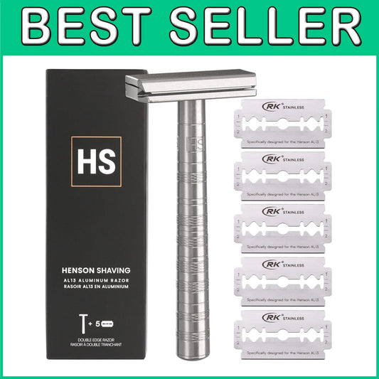 Aluminum Double Edge Safety Razor with 5 Spare Blades - Gentle Precision Shave