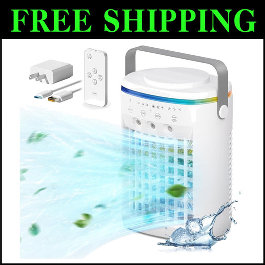 Whisper-Quiet Personal Air Conditioner with Remote, Timer & Colorful Night Light