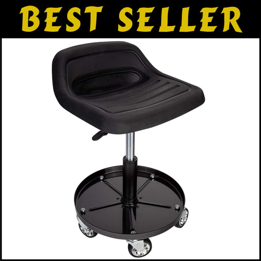 Adjustable 300Lbs Capacity Tractor Seat with Heavy-Duty Casters for Mobility