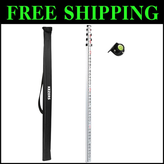 Durable Dual-Sided 16 Foot Aluminum Grade Rod with Bubble Level & Carry Case