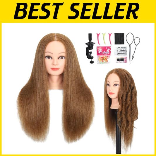 Professional Human Hair Mannequin Head for Braiding & Styling - 18" Light Brown
