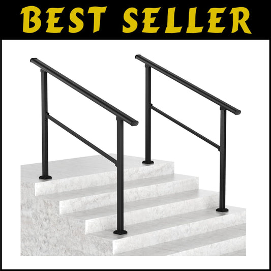 Elegant Black Wrought Iron Outdoor Handrails - 2 Pack for Easy Install Steps
