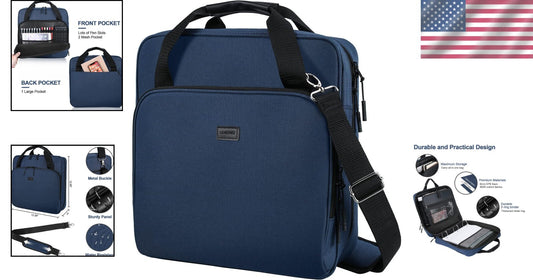 Dark Blue 3-Ring Zipper Binder with Multiple Pockets & Comfortable Strap